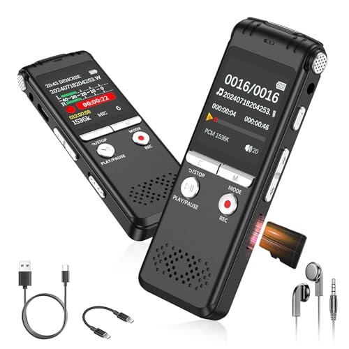 72 GB Gravador digital com função VOR e redução de ruído com IA – gravador de voz com função de reprodução para reuniões, conferências e entrerevistas, profissional, ditafone, para estudantes