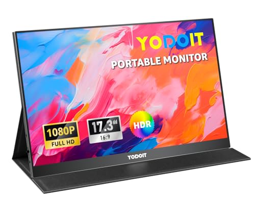 Yodoit IPS FHD 1080P Monitor portátil de 17,3 polegadas USB Type-C ecrã do computador, ecrã de jogo HDR com HDMI/USB C para MacBook PC Xbox PS4/5 Nintendo Switch telefone