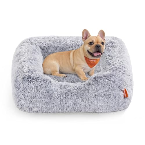 Feandrea Cama para cães, sofá para cães, 71 x 55 x 18 cm, almofada para animais de estimação, enchimento suave, bordas elevadas, capa removível e lavável na máquina, antiderrapante, cinzento Ombreé