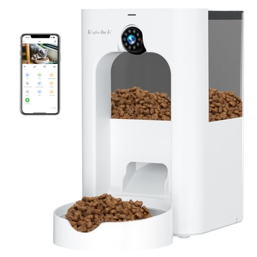 Alimentador de gato automático com câmara de vigilância, dispensador de comida 4 l gatos com programa de alimentação personalizado, 15 S gravação de voz, alimentação dupla, brinquedo laser