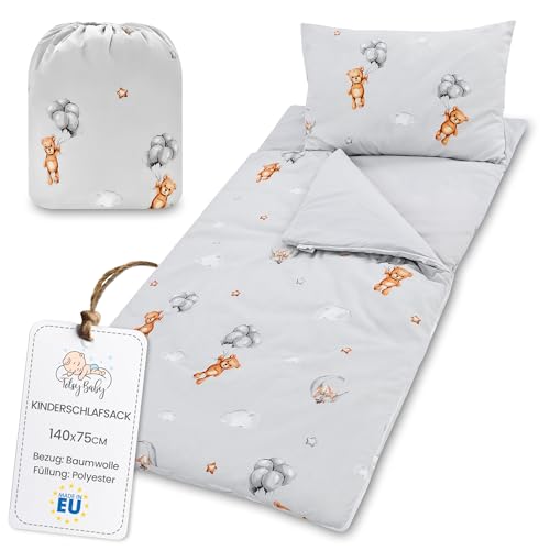 Saco de dormir infantil com almofada e fecho de correr para bebés de 3 a 7 anos - saco de dormir para interiores de 140 x 75 cm para berçário jardim de infância saco de dormir tipo manta ursos de