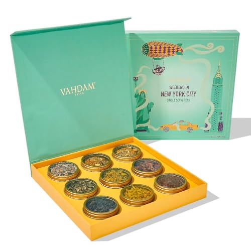 VAHDAM, Weekend In York - Caixa de presente de chá de | Variedade de 9 infusões - Verde e preto | Sem glúten, sem OGM | Caixa de presente de dia da mãe para mãe / avó