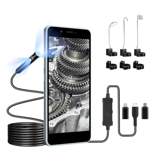 WADEO Câmara endoscópica de lente dupla, endoscópica HD 1920P com 8 luzes LED, câmara de inspeção impermeável IP67 para telefones inteligentes Android e iOS, iPhone, iPad, Samsung (16,4 pés/5 m)