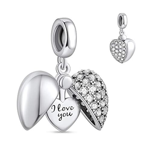 NINGAN Charm ciondolo in argento sterling 925 'I Love You 'Zircone lucido pendente a forma di cuore Adatto per collana del braccialetto delle donne San Valentino presente della festa della mamma