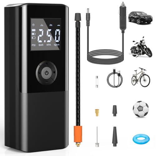 AOKBON Compressor de ar portátil 150 PSI 12 V DC compressor de ar carro com bateria recarregável de 6000 mAh luz LED e banco de energia mini compressor de ar portátil para carro bicicleta moto bola