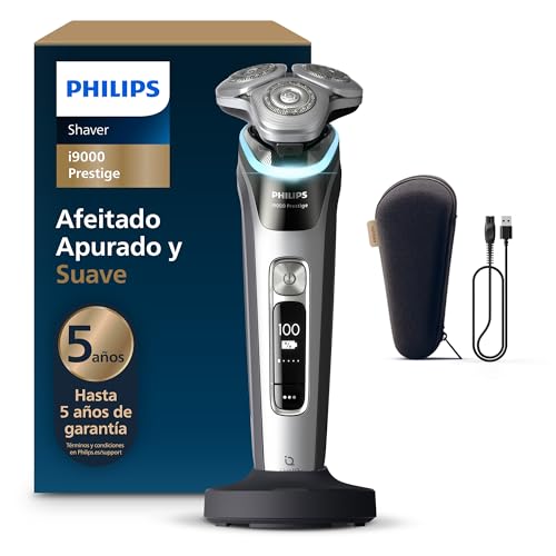 Philips i9000 Prestige, máquina de barbear elétrica para homem, máquina de barbear a seco e molhado, tecnologia SkinIQ, base de carregamento, recarregável, estojo de viagem, XP9204/10