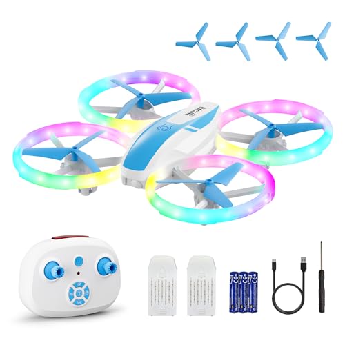 Dacene Dron para crianças com 5 modos de luzes LED, mini drones Quadcopter RC para iniciantes, retenção de altura/360 Flip/3 velocidades, brinquedos presentes para meninos e meninas 8 anos (azul)