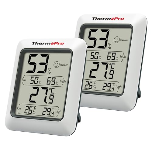 ThermoPro TP50 - Termómetro digital para interiores (termómetro ambiente e indicador de humidade, com monitor de humidade e temperatura, 2 unidades)
