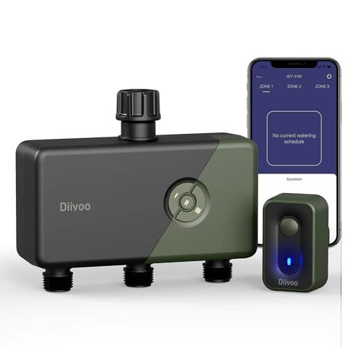 Diivoo Tecnologia RFID 60 m temporizador de rega inteligente Wi-Fi de 3 saídas com aplicação de controlo por voz da Alexa 6 programas de rega temporizador de rega de jardim