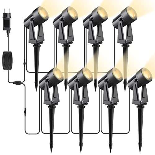 Svater Foco projetor exterior, 28 m/92 pés 8-in-1 2400 LM 2 W holofotes de jardim 27 V COB IP65 impermeável branco quente com prego de terra para o pátio do jardim estradas relva, pátios, entrada de