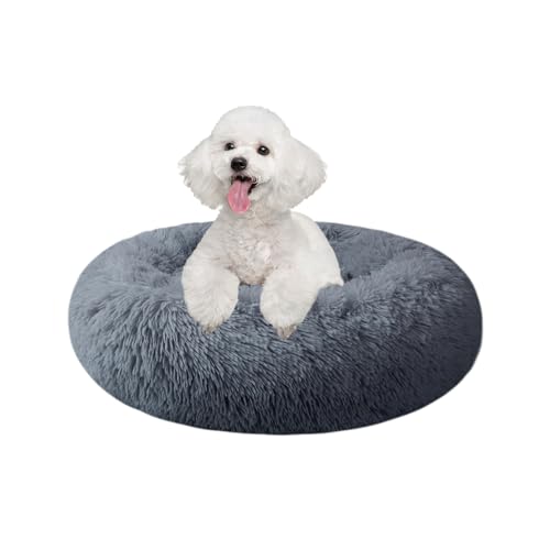 Cama para cães pequenos, médios e grandes, cama calmante de 20 polegadas, lavável, redonda, aconchegante e macia para cachorros e gatinhos com fundo antiderrapante