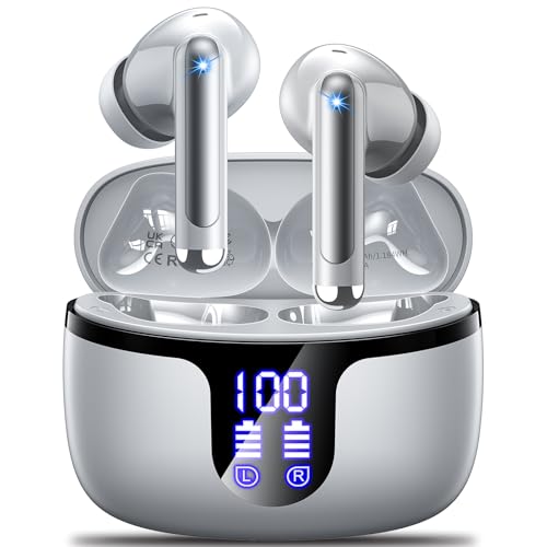 Auriculares sem fios Bluetooth, 2025 auriculares Bluetooth 5.3 HiFi estéreo com 6 HD Mic, cinzento