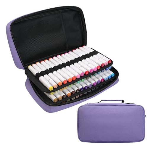 BOMKEE Estojo organizador de marcadores com 60 compartimentos, estojo grande saco de armazenamento de marcadores de grande capacidade, estojo para canetas, roxo, Sacos de água