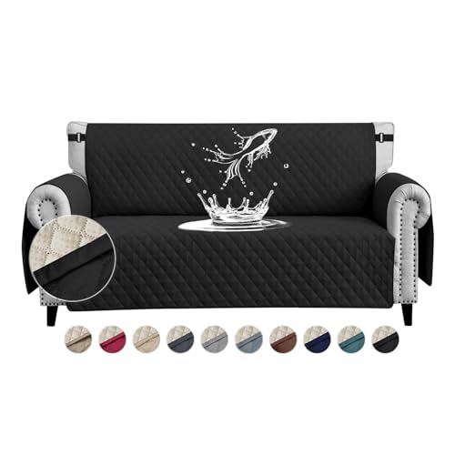 FIGOOO Capa de sofá impermeável 2 lugares antiderrapante com correias elásticas protetor para sofá acolchoado reversível para animais de estimação cães gatos, preto