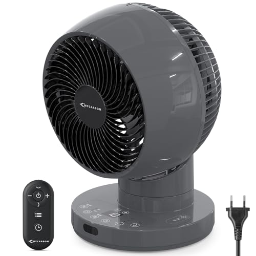 MYCARBON Turbo ventilador de mesa silencioso de 20 dB motor DC ventilador potente de 30 °-60 ° - 90 ° oscilação de 11 velocidades, temporizador de 12 h e ignição programada, com controlo remoto