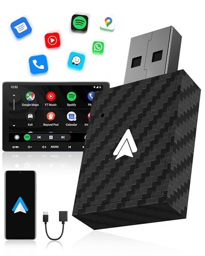 WityEye Adaptador Android automático sem fio, Bluetooth V5.3 conexão estável, 5,8 GHz Wi-Fi transferência rápida de dados, USB C/A, converta AA com cabo em sem fio, para Smartphone Android 11 +