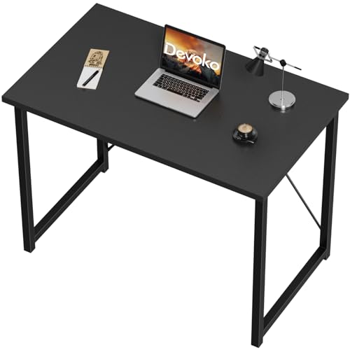 Devoko Pequena mesa para computador, 80 x 50 x 73 cm secretária, mesa de escritório em casa, mesa para computador portátil, mesa de design industrial preto