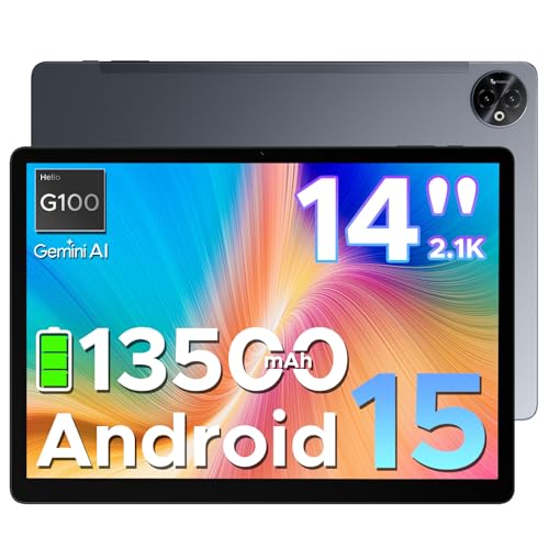 DOOGEE Tab E3 MAX Android 15 Tablet de 14 polegadas, 13500 mAh, 32 GB + 256 GB/TF 2TB, Octa-Core Helio G100, Gemini AI, 13 MP+ 5 MP/WiFi 5G/GPS/BT5/OTG/FACE ID/FACE ID/Alt/Alt/Alt/Alt/FACE ID/Alt/Alt