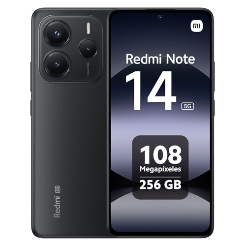 Xiaomi Redmi Note 14 5G Smartphone de 8+256 GB, ecrã de 6,67" AMOLED FHD+ 120Hz, MediaTek Dimensity 7025-Ultra, câmara de 108 MP, 5110 mAh, carregador não incluído, preto (versão ESES) )