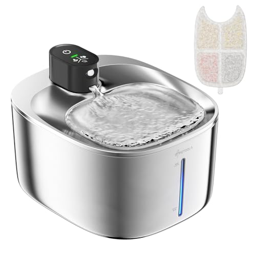 Fonte para gatos aço inoxidável, gato-bebedor, 4 L fonte de água gatos com sensor automático, bebedor gatos ultra silencioso com bateria de 4000 mAh, FS10pro (preto, 1 filter)