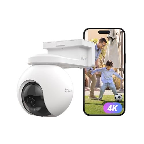EZVIZ 4K Câmara de vigilância exterior WiFi, AOV 2,0 360° PTZ câmara sem fios com bateria 10400 mAh, áudio bidirecional, deteção de forma humana/veículo, exposição de imagem equilibrada, CB8 Pro