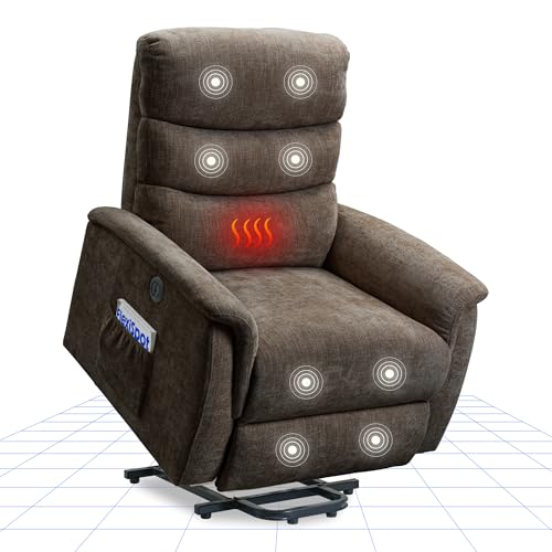 FLEXISPOT Poltrona reclinável elétrica, poltrona de massagem, poltrona elevador, cadeira para dormir, poltrona TV, sofá recarregável com ajuda de pé, função de aquecimento (XL3 Pro-castanho)
