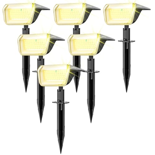 Linkind 60 Luzes solares LED para exterior e jardim, 3000 K branco quente holofotes solares com modo de inverno, 800 LM, impermeável IP67 candeeiros solares para jardim, pátio, calçada, piscina, 6