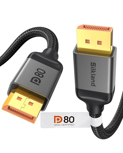 Silkland Cabo DisplayPort 2,1 80 Gbps 2M [Certificado VESA] DP80, [8 K@240 Hz, 4 K@540Hz 360 Hz, 16 K@60 Hz] Cabo DP 2.1, compatível com FreeSync, HDR, DSC per Mon itores gaming, 5090 7900XTX - S1334