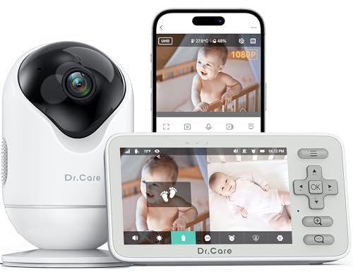 Dr.Care VistaView Lite Câmara de vigilância bebé Wi-Fi 4" 720P ecrã dividido e câmara 1080p, visão noturna, alertas de movimento, 3000 mAh, segurança tripla, multiutilizador, alcance de 390 m.