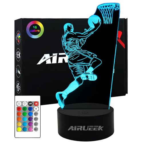 AIRUEEK Basquetebol presentes 0riginais, luz noturna basquetebol 3D lâmpada LED com controlo remoto, ideia presentes para o Natal, aniversário, comunhão para crianças, meninas