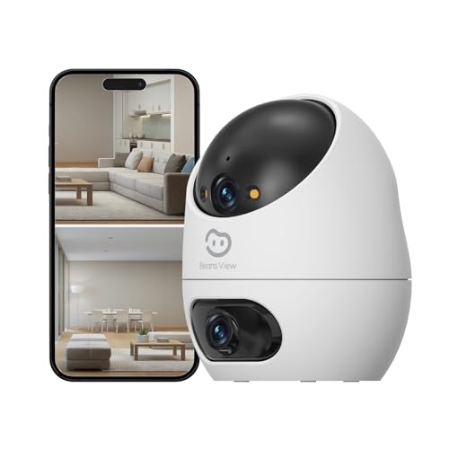 Beans View 2K Câmara interior de lente dupla, visão noturna colorida de 360°, câmara de segurança para bebés/animais de estimação/gatos/cães, 2,4 GHz Wi-Fi, detecção humana, trabalhar com Alexa (D220
