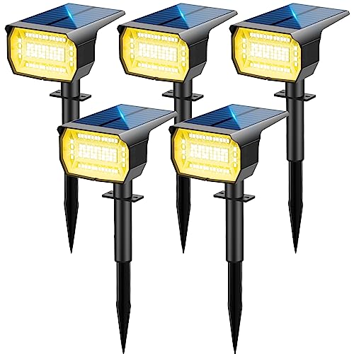 LOTMOS [72 LED/5 peças/3000 K Luzes solares LED exterior jardim impermeável IP67 focos LED exteriores solares lâmpada de luz solar exterior para pátio, caminhos, terraço, calçada, piscina, relva,