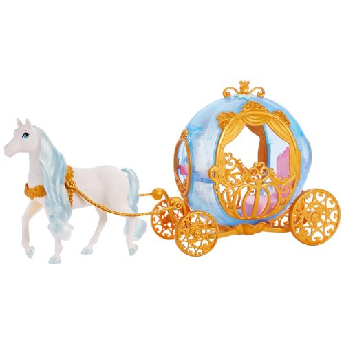 Mattel Disney Princess carruagem de cinderela com detalhes dourados e cavalo branco de brincar para bonecas, brinquedo + 3 anos (HYM33)