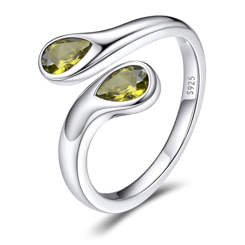 Bestyle Anéis mulher anel gotas de água anéis prata de lei 925 anel ajustável aberto anel com pedra de nascimento anéis de noivado casamento alianças
