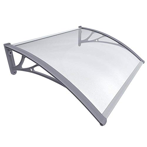 VOUNOT Toldo para portas e janelas, 100 x 80 cm, cobertura de policarbonato no jardim, cinzento