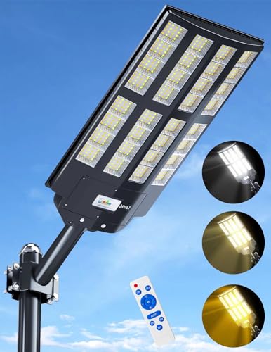 JAYNLT Y-7000 W Luzes solares exteriores, 3000 K/4000 K/6500 K luzes de inundação de segurança, IP67 impermeáveis luz solar potente com sensor de movimento, holofote solar exterior para pátio