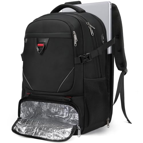 RAINSMORE Mochilas para homem com lancheira mochila para portátil 17 17,3 polegadas mochila de viagem mochila preta de trabalho mochilas lancheira impermeável, Preto