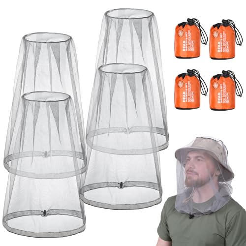 ACWOO 4 peças Rede mosquiteira de cabeça coberta, malha rede de cabeça contra insetos mosquitos, gorro mosquiteira para rosto e pescoço em viagens, campismo, pesca, atividades ao ar livre, escalada,