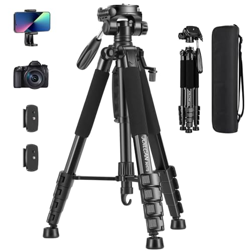 JOILCAN 187 cm tripé leve câmera, alumínio, para Canon Nikon Sony com cabeça giratória removível de 3 vias, com sobretudo de telemóvel, bolsa de transporte, carga até 5 kg