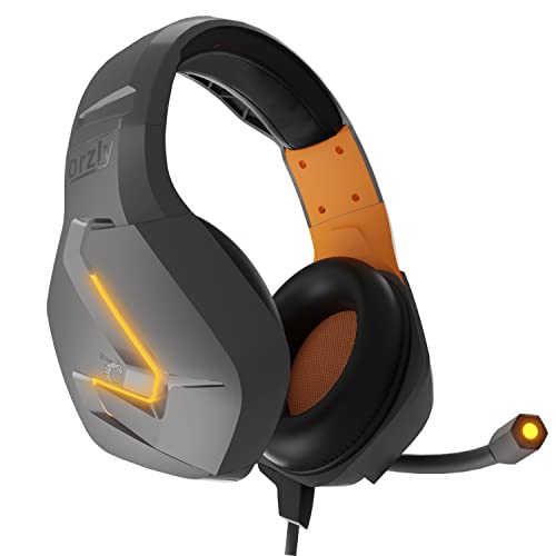 Orzly Auriculares Gaming compatível com PS5, PS4, PC, Xbox, Nintendo Switch, com microfone, som premium RGB luz LED, cancelamento de ruído - Hornet RXH -20 Vesuvius edição