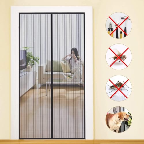 MYCARBON Mosquiteira de porta magnética, cortina mosquiteira magnética para portas, cortina de sala de estar, varanda, correr de pátio, 60 x 180, preto)