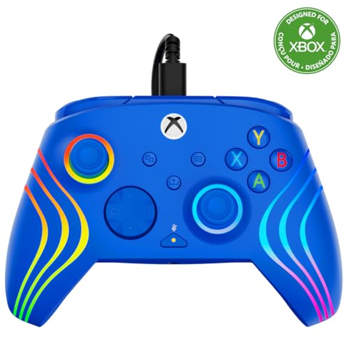 Turtle Beach Afterglow Wave Mando Azul con Cable RGB - con Licencia para Xbox Series XS, Xbox One y Windows - Botones programables, disparadores de Efecto Hall, Controles de Audio