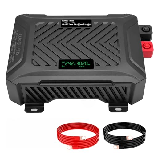 DATOUBOSS Inversor de onda pura de 12 V/24 V a 230 V conversor universal Sintommee puro de 3000 W de voltagem dupla com sistema de deteção inteligente, com LCD Display, USB, interface tipo C e tomada