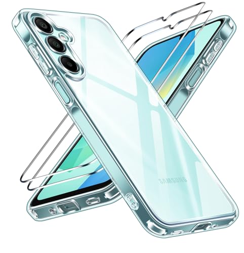 ivoler Capa para Samsung Galaxy A16 4G/5G 2 vidro temperado protetor de ecrã, proteção melhorada para câmara, capa transparente com bumper reforçado - claro