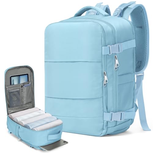 Samfolk Mochila viagem cabine avião 40 x 20 x 25 mochila viagem 12 bolsos mochilas de viagem para avião separado para sapatos mala de mão, 20 L, azul, 40 x 20 x 25
