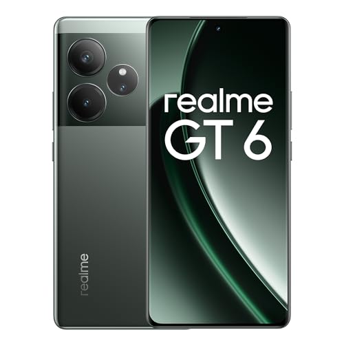 realme GT 6 5G Telemóvel 12 + 256 GB, processador Snapdragon® 8s de 3.ª geração, ecrã ultrabrilhante de 6000 nits, câmara Sony LYT-808 com OIS, carregamento SUPERVOOC de 120 W, verde, sem adaptador