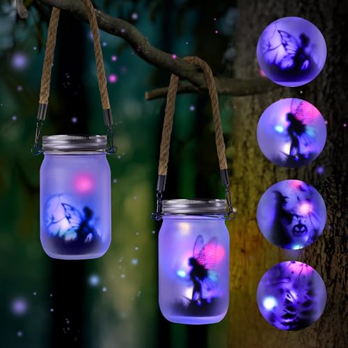 Adiwo 2 peças lanterna solar, candeeiros solares de fada exterior, impermeável IP44, pendente/de pé, para varanda, festas, casamentos, ornamentos de jardim (coloridos)