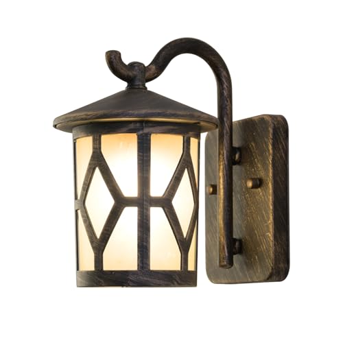SUZNIU Candeeiro de parede exterior, candeeiro de jardim E27, IP44 impermeável candeeiro de parede retro antigo decoração de exterior para jardim, liga de alumínio e vidro (lâmpada não incluída)