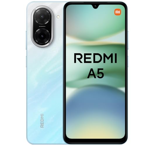 Xiaomi Redmi A5 Smartphone de 3+64 GB, ecrã imersivo de 120 Hz, potente processador Octa Core, câmara dupla AI de 32 MP, 5200 mAh, carregador não incluído, azul (versão ES)