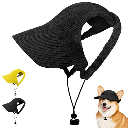 OFFCUP Boné de basebol para cães, ajustável para proteção solar chapéu com orifícios para as orelhas, respirável boné com viseira para gato cães grandes médios pequenos (XS, preto)